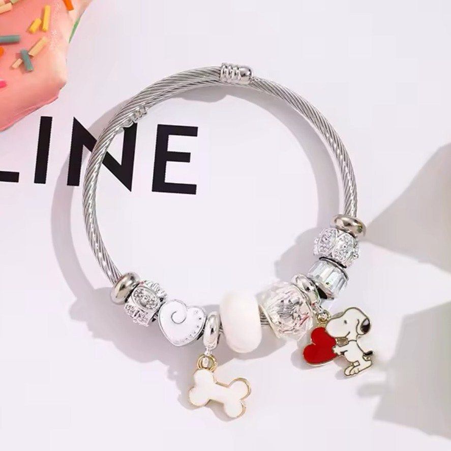 Jewelry Making Metals - Gelang Manik-manik Hati Tulang Snoopy Kartun